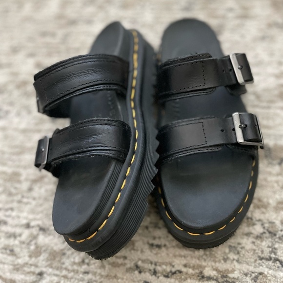 Dr Martens Myles Black Leather Platform‎ Slide Sandals Womens - Picture 3 of 9